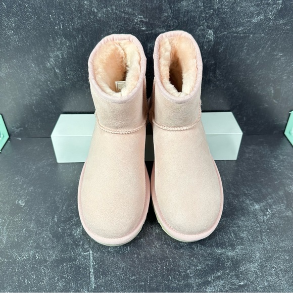 UGG CLASSIC MINI II METALLIC WOMENS SUEDE BOOTS SIZE 6 WOOL PINK NEW - Picture 2 of 10